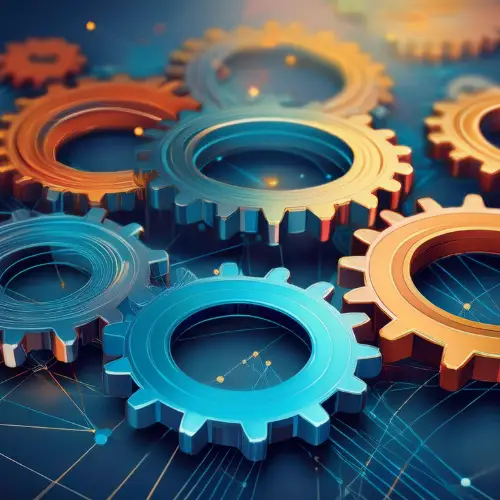 Interlocking gears representing CRM automation and marketing workflow systems